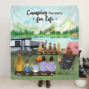 Custom Personalized Camping Blanket - Single Mom with 5 Kids and 5 Pets - Camping Partners For Life Visa Payment For Sale