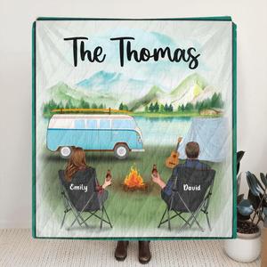 Custom Personalized Camping Blanket - Gift For The Whole Family, Camping Lovers - Couple with up to 6 pets and Parents with up to 6 kids - Family's Name - Q3VZTZ Discount Wide Range Of