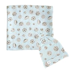 Dear Perli Bamboo Muslin Swaddle Blanket & Topknot Set - Into the Wild Baby Ballers Clearance Recommend