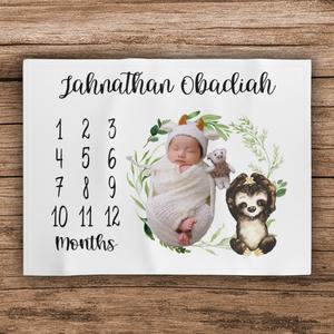 Sloth Milestone Baby Personalized Blanket, Monthly Growth Tracker, Baby Shower Gift, New Baby Gift Best Wholesale Sale Online