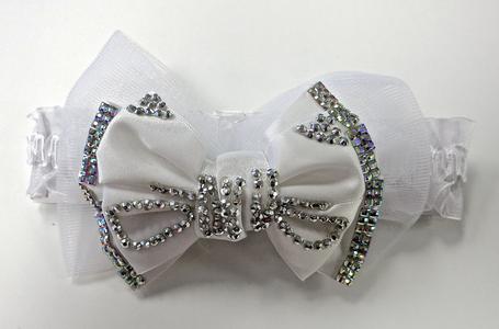 White Bow Rhinestone Elastic Headband Quality Original
