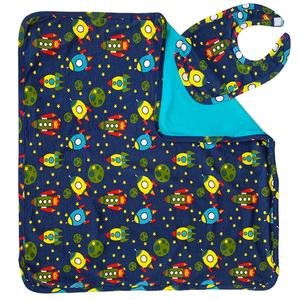 AnnLoren Baby Toddler Boy Space Ship Blanket & Bib Gift Set 2 pc Knit Cotton Marketable For Sale