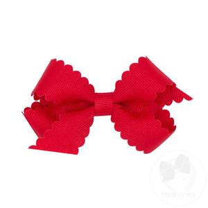 Mini Grosgrain Scalloped Edge Girls Hair Bow | Red Perfect