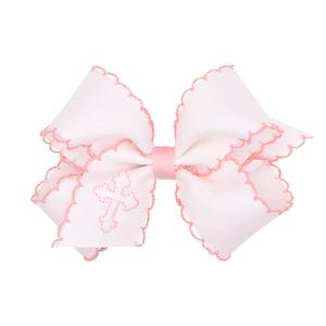 Medium Cross Embroidered Grosgrain Bow | Pink Sale Comfortable