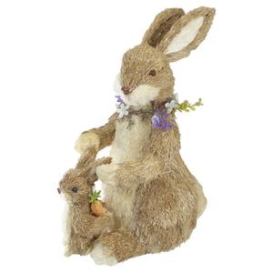 14" Sisal Mommy and Baby Bunny Easter Figure Low Pice Fee Shipping Online