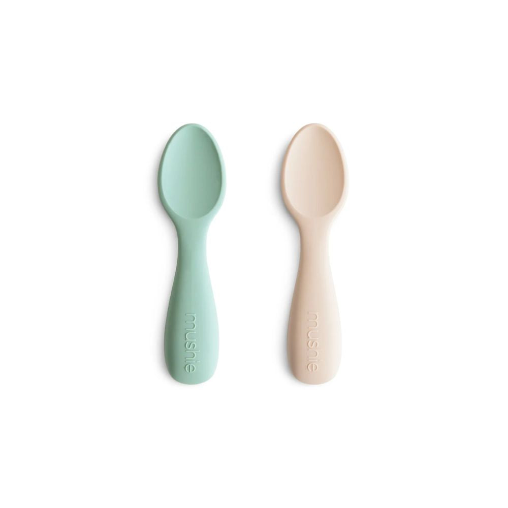 Mushie Silicone Toddler Starter Spoons 2-Pack (Cambridge Blue/Shifting Sand) Choice Online