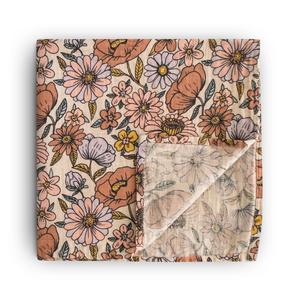 Mushie Organic Cotton Muslin Baby Swaddle - Retro Flowers Fast Delivery For Sale