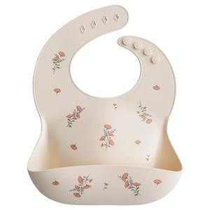 Mushie Silicone Baby Bib - Pink Flowers Free Shipping Cheap Online