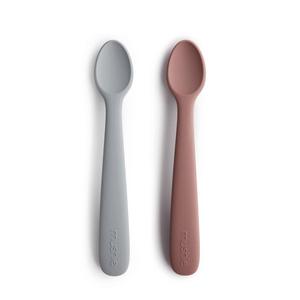 Mushie Silicone Feeding Spoons (2-Pack) - Stone/Cloudy Mauve Free Shipping 100% Original