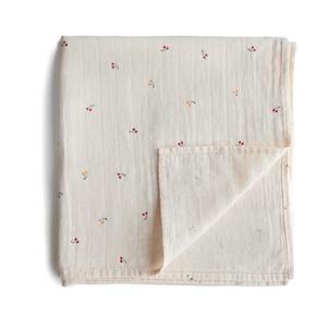 Mushie Organic Cotton Muslin Baby Swaddle - Cherries Recommend
