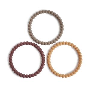 Mushie Pearl Teething Bracelet 3-Pack Berry/Marigold/Khaki Brand New Unisex