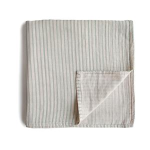 Mushie Organic Cotton Muslin Baby Swaddle - Sage Stripe Cheap Footlocker Finishline