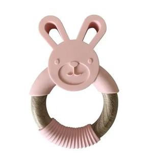 Chewable Charm - Bunny Silicone   Wood Teether - Peony Pink Sale Reliable