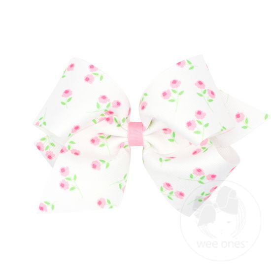 Rose Patterned Printed Grosgrain Hair Bow Sale Online Cheap