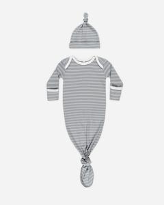 Knotted Baby Gown   Hat Set || Blue Pinstripe Clearance Websites