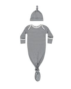 KNOTTED BABY GOWN   HAT SET || BLUE PINSTRIPE Get To Buy