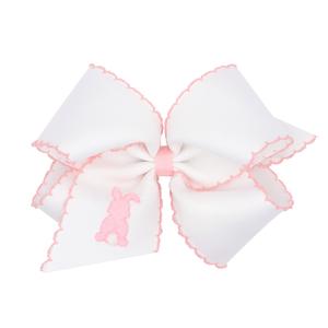 King Embroidered Grosgrain Bow | White/Pink Bunny Clearance Official