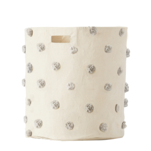 Pehr Pom Pom Hamper - Grey 18 In. D X 20 In. H Original For Sale