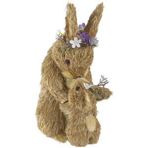 12" Brown Sisal Mommy and Baby Bunny Easter Figure Sale Online Shop