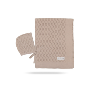 Tan Fine Pointelle Blanket and Bonnet Authentic