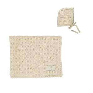 Bebe Organic Natural Waffle Blanket & Bonnet Set Cheap Sale 2025 Unisex