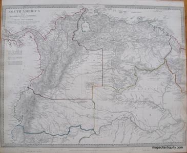 1842 - South America I, Ecuador, Granada, Venezuela, and parts of Brazil and Guayana - Antique Map Cheap Sale Excellent