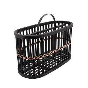 Woven 14" Two-Compartment Oval Basket - Black Sale Official