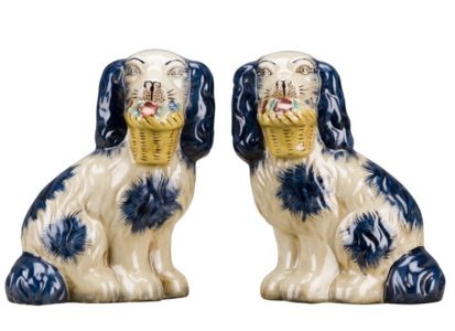 Blue and Ivory Flower Basket Staffordshire Dogs Buy Sale Online