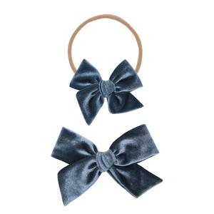 Velvet - Steel Blue Bow Headband Big Sale Sale Online