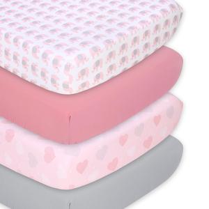 Pink Elephants 4-Pack Baby Girl Fitted Crib Sheet Set Discount Supply