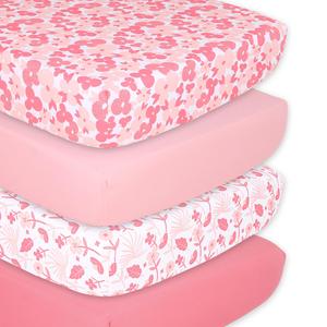 Pink Floral Punch 4-Pack Fitted Crib Sheet Set 2025 Unisex Online