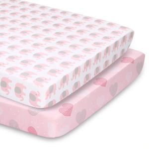 Pink Elephants & Hearts Fitted Playard Sheets, 2-Pack Clearance Perfect