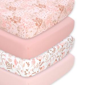 Whimsical Floral 4-Pack Baby Girl Fitted Crib Sheet Set Low Pice Sale Online