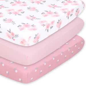 Pink Roses & Ditsy Playard Mini Crib Sheets, 3-Pack Free Shipping Visit