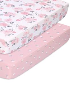 Pink Floral & Roses Fitted Playard Sheets, 2-Pack Cheap Pice Discount Authentic