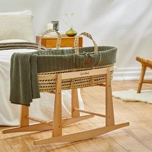 The Little Green Sheep Knitted Moses Basket and Rocking Stand Bundle in Juniper Buy Sale Online