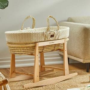 The Little Green Sheep Knitted Moses Basket and Rocking Stand Bundle in Linen Find Great Cheap Online