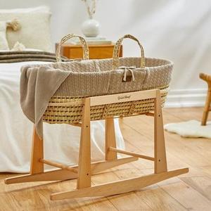 The Little Green Sheep Knitted Moses Basket and Rocking Stand Bundle in Truffle Cheap Very Cheap