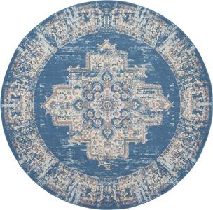 8' Blue Round Damask Power Loom Area Rug - Stylish Geometric Design for Cozy Home Décor Elegance Cheap Sale Buy