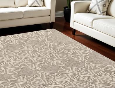 Area Rugs - Geometric Hand-Tufted Tan and Ivory Wool Rug for Stylish, Stain-Resistant Comfort Cheap Very Cheap