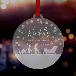Personalised Acrylic First Christmas Snowy Reindeer Ornament Buy Cheap Cost