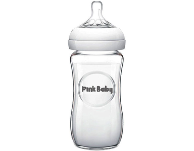 Pink Baby Glass Feeding Bottle 240ml 2025 Unisex For Sale
