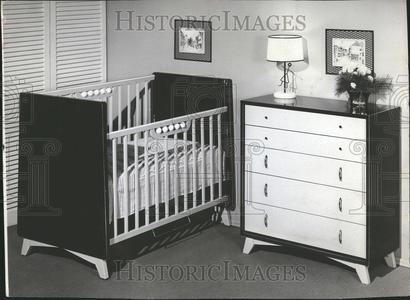 1955 Press Photo Five drawer chest charcoal nursery - RRV67905 Footlocker Pictures