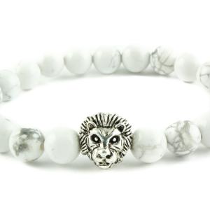 White Howlite Stone Beads & Silver Lion Free Shipping For Nice