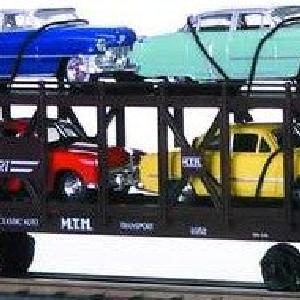 MTH O Gauge Model Trains 30-7628 MTH Auto Transport Auto Carrier w/Ertl '52 Cadillac & '49 Ford Coupe Visit New Cheap Pice
