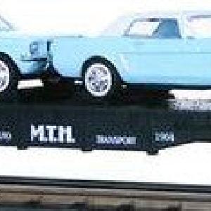 MTH O Gauge Model Trains 30-7617 MTH Auto Transport Flatcar w/ERTL '64 Mustangs Clearance Purchase
