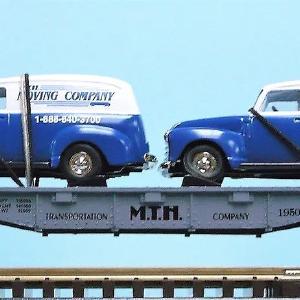MTH O Gauge Model Trains 30-7647 MTH Auto Transport Flatcar w/Ertl '50 Panel Trucks: Moving Co. Buy Cheap Perfect