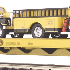 MTH O Gauge Model Trains 20-98159 MTH Transport Co. Flatcar w/2 Yellow Firetrucks Outlet With Paypal Order