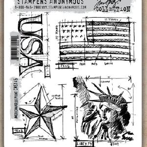 Tim Holtz Collection - Americana Blueprint - Stamps 100% Original
