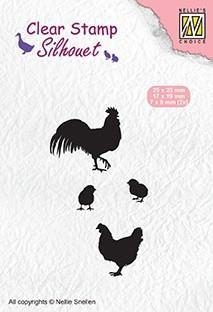 Nellie Snellen  - Clearstamp - Silhuett - Rooster, Hen & chicks Clearance Manchester